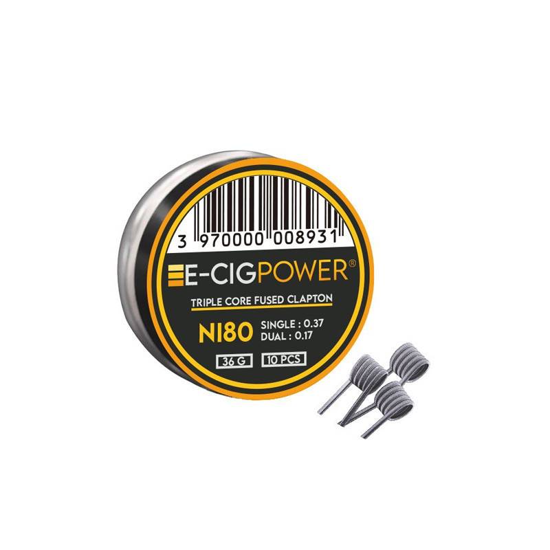 E-CIG POWER - Ni80 Triple Core Fused Clapton 0.37 par 10